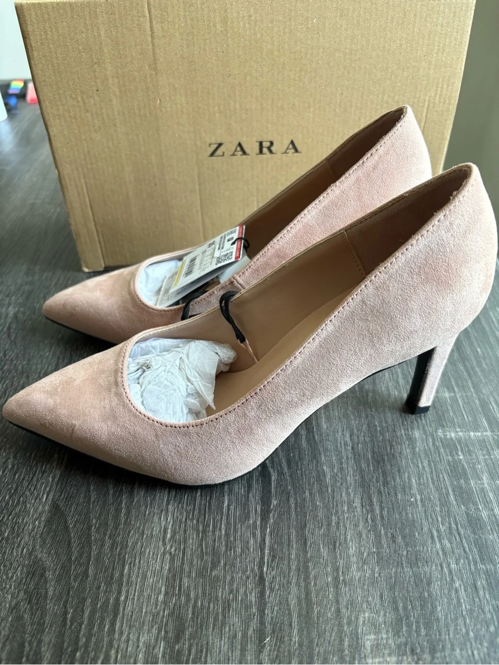ZARA Blush Pink Suede Pointed-Toe Heels
